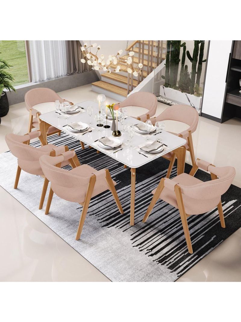 Cadeira De Jantar E Estar Living Estofada Nadja L02 Linho Rosê - Lyam Decor