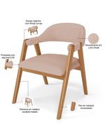 Cadeira De Jantar E Estar Living Estofada Nadja L02 Linho Rosê - Lyam Decor