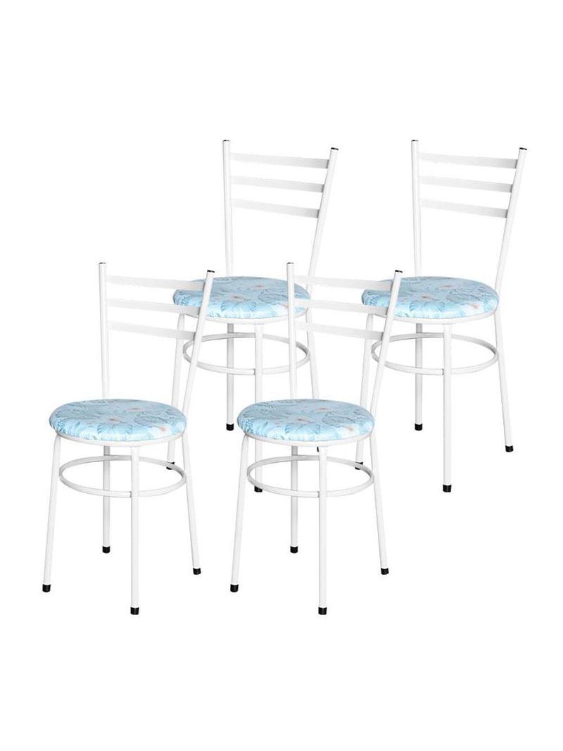 Conjunto 4 Cadeiras Epóxi Branca Para Cozinha Assento Estampado Floral Gelo