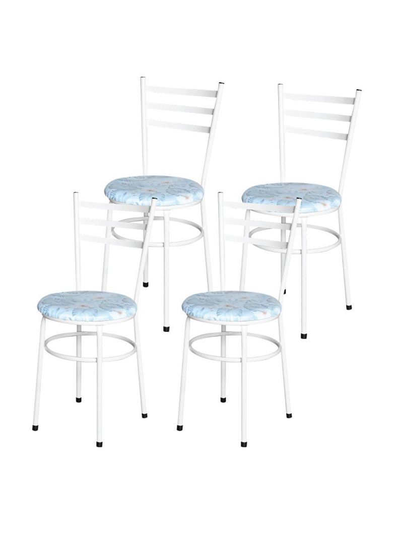 Conjunto 4 Cadeiras Epóxi Branca Para Cozinha Assento Estampado Floral Gelo