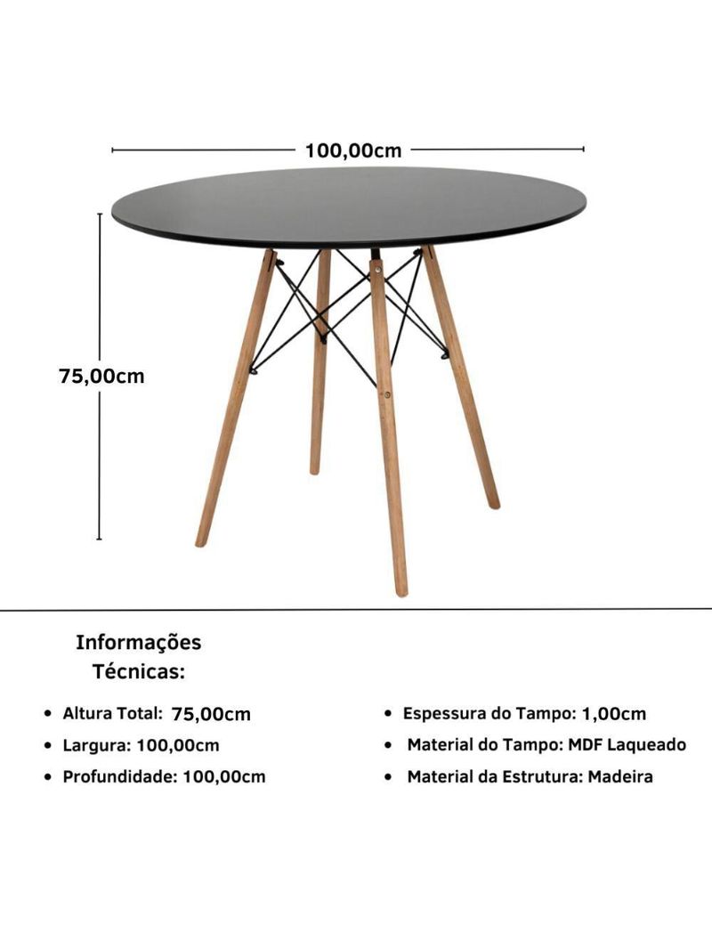 Conjunto Mesa De Jantar Redonda Eiffel 6 Cadeiras Itália