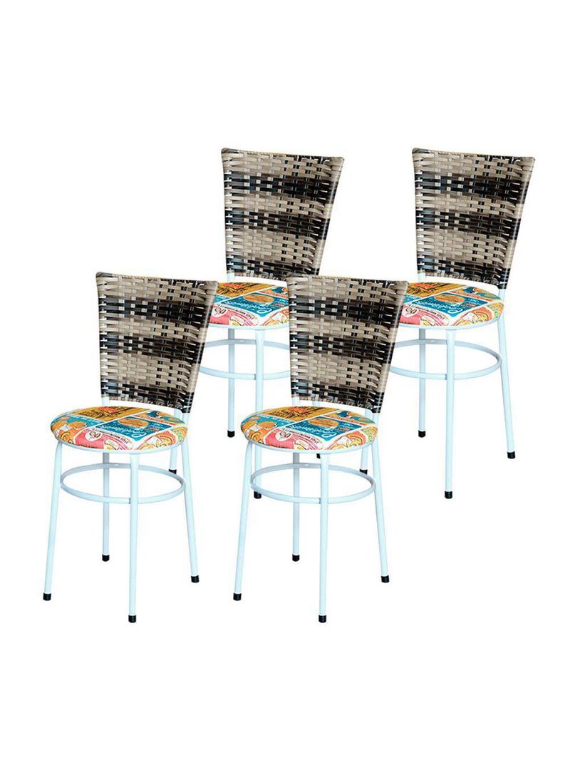 4 Cadeiras Brancas Para Mesa Hawai Cappuccino Premium Assento Floral Happy Hour