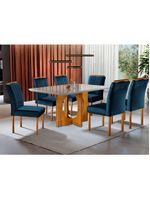 Conjunto Sala De Jantar 6 Lugares Mesa E 6 Cadeiras Azul Turquesa Escuro Mel/azul Turquesa Escuro