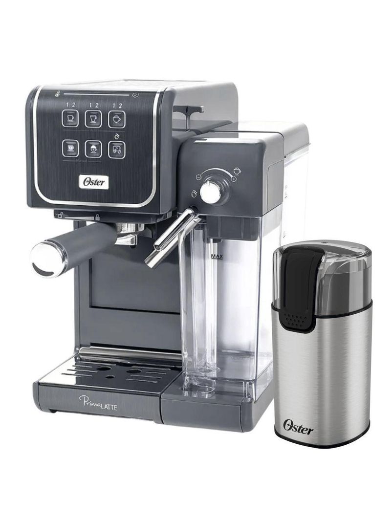 Kit Cafeteira PrimaLatte Touch e Moedor de Café Elétrico Oster 220V