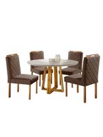 Mesa Redonda 1,0m e 4 Cadeiras Off-White Marrom Havana