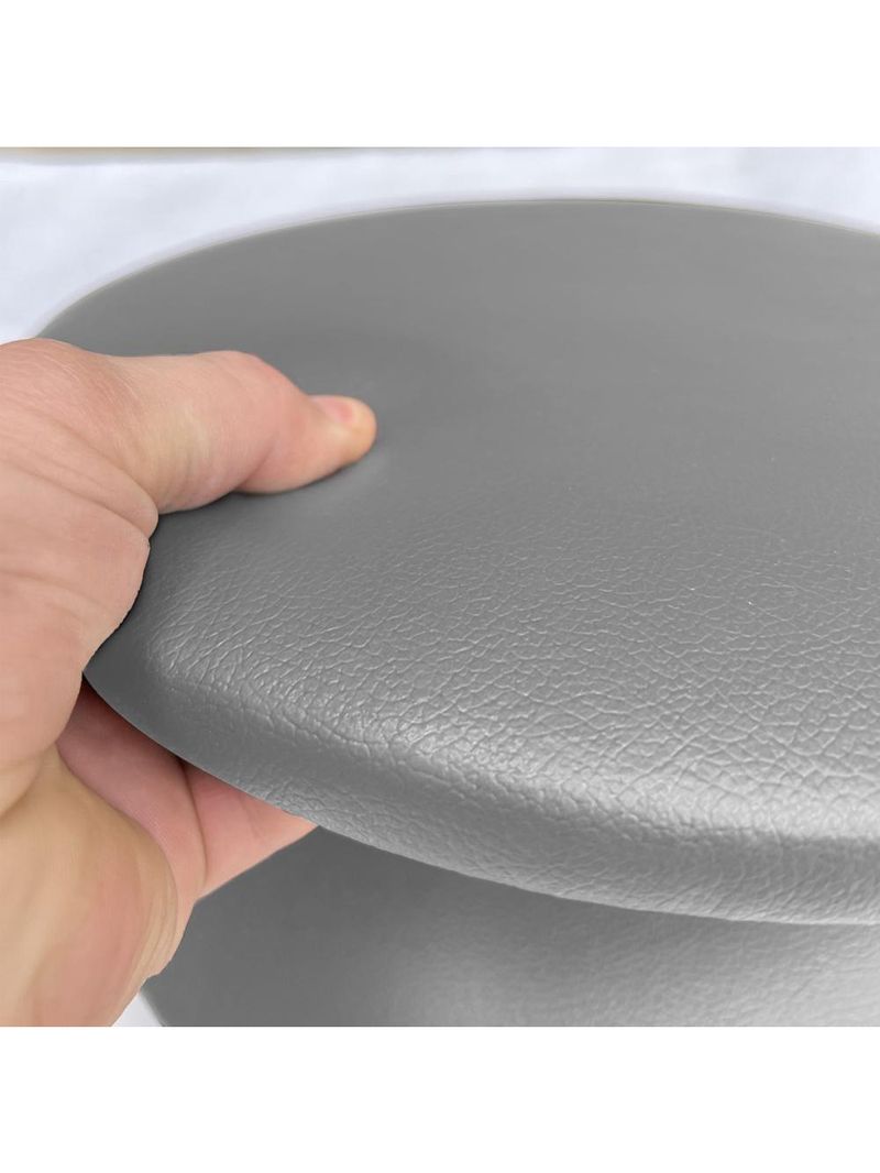 Kit 02 Assentos Redondo Banqueta Cadeira Estofados Poltronas H02 Corino Cinza 30 Cm - Lyam Decor