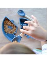 Prato infantil de silicone encaixe puzzle deep blue e cinza - minikoioi