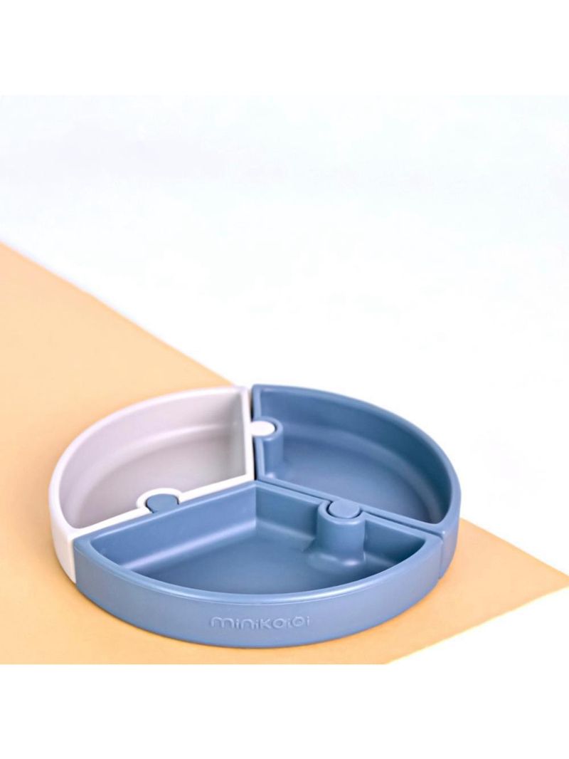 Prato infantil de silicone encaixe puzzle deep blue e cinza - minikoioi