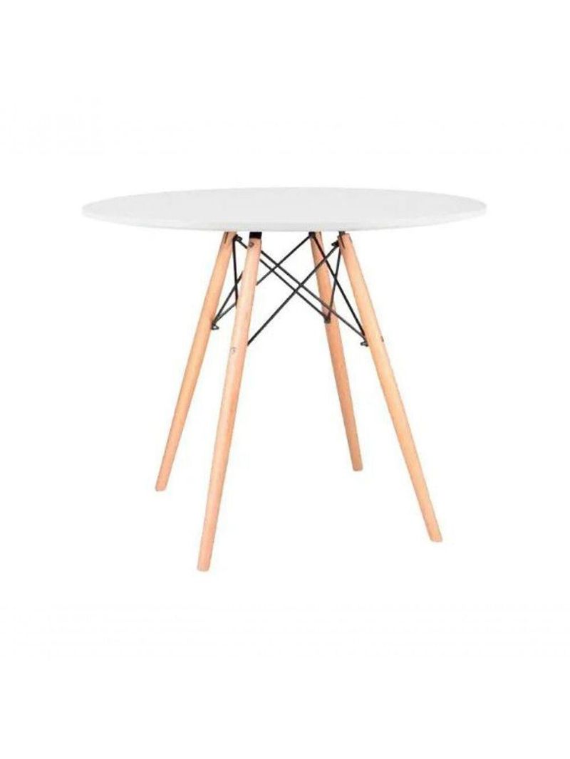 Mesa Eames Eiffel Redondo Tampo De Madeira 110cm Branco