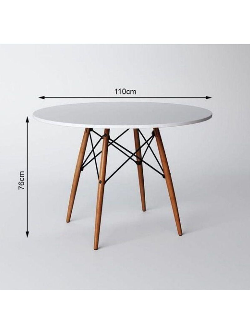 Mesa Eames Eiffel Redondo Tampo De Madeira 110cm Branco