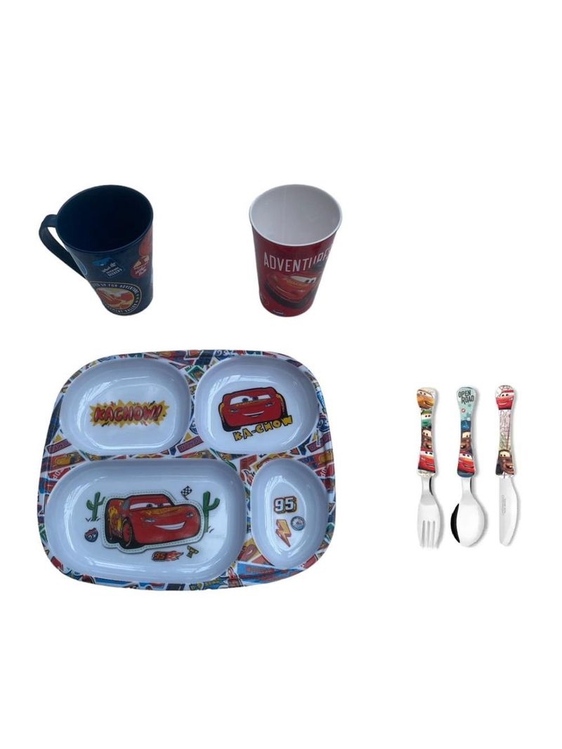 Conjunto carros, prato divisoria, caneca copo, talheres - nt