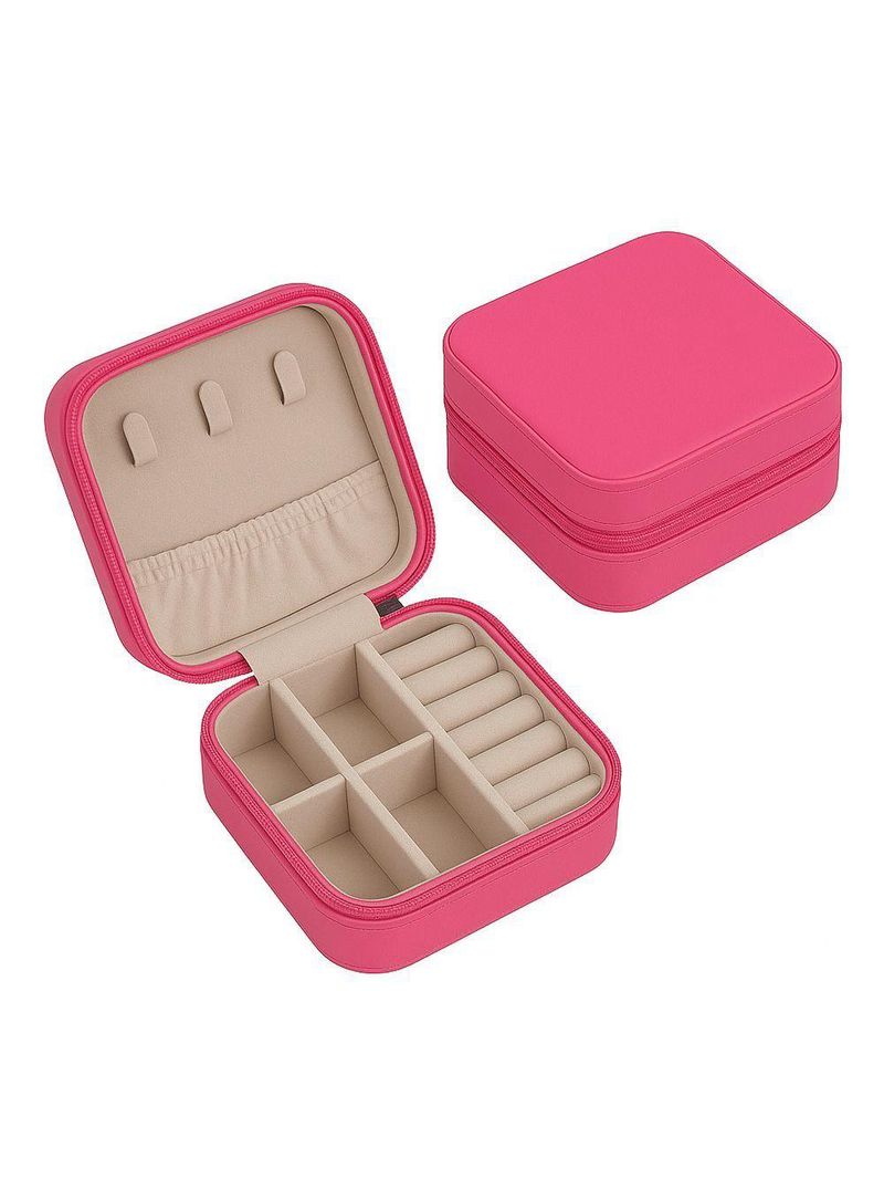 Mini Porta-jóias Em Couro Sintético Rosa Pink – Compacto, Sofisticado E Ideal Para Viagens