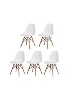 Conjunto De Mesa De Jantar Eames Eiffel Redonda 110cm Tampo De Madeira Preto Com 5 Cadeiras Brancas