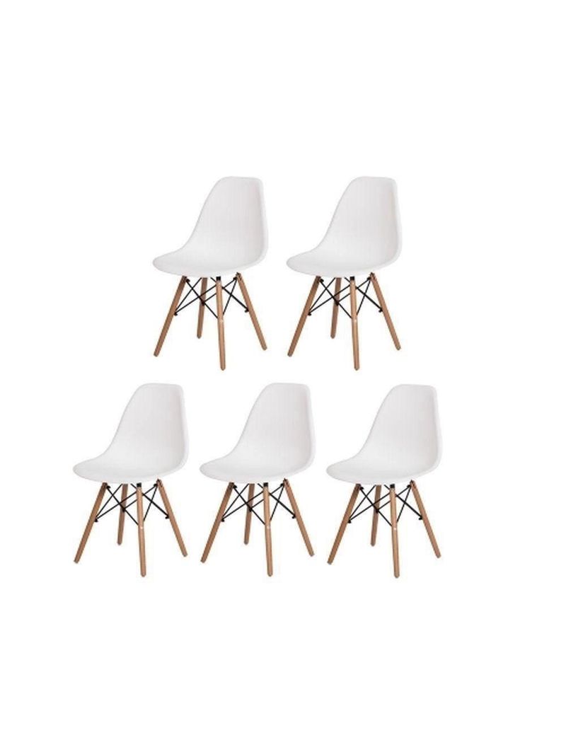 Conjunto De Mesa De Jantar Eames Eiffel Redonda 110cm Tampo De Madeira Preto Com 5 Cadeiras Brancas