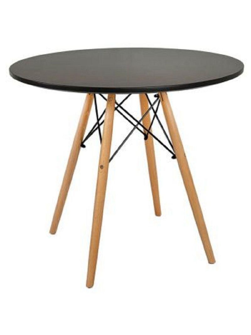 Conjunto De Mesa De Jantar Eames Eiffel Redonda 110cm Tampo De Madeira Preto Com 5 Cadeiras Brancas