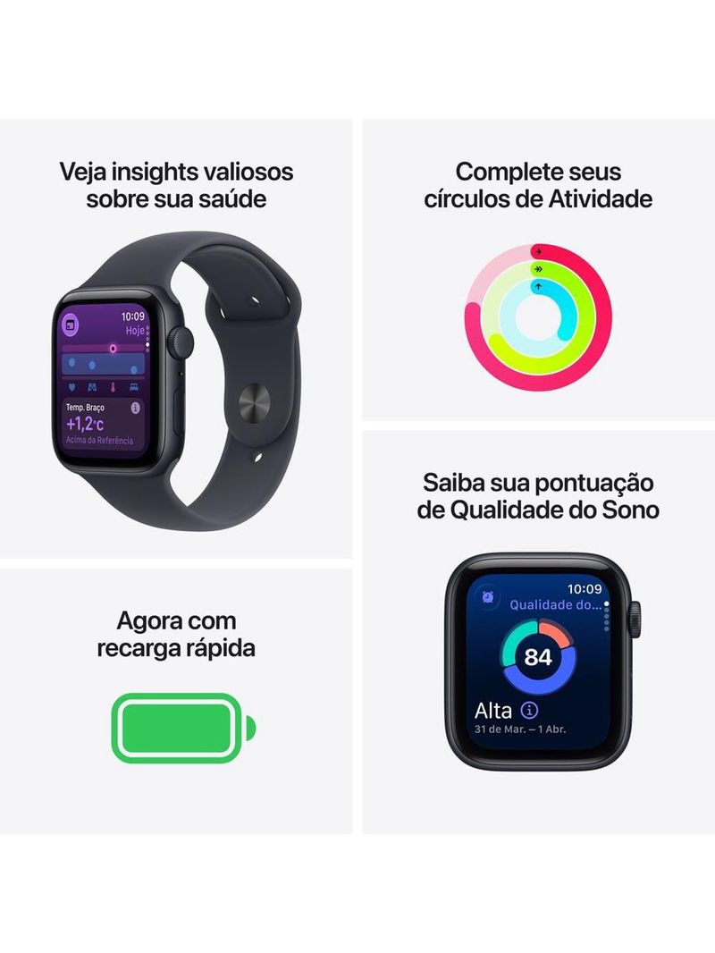 Apple watch se 3 gps+ cellular 44mm pulseira esportiva m/g meia-noite