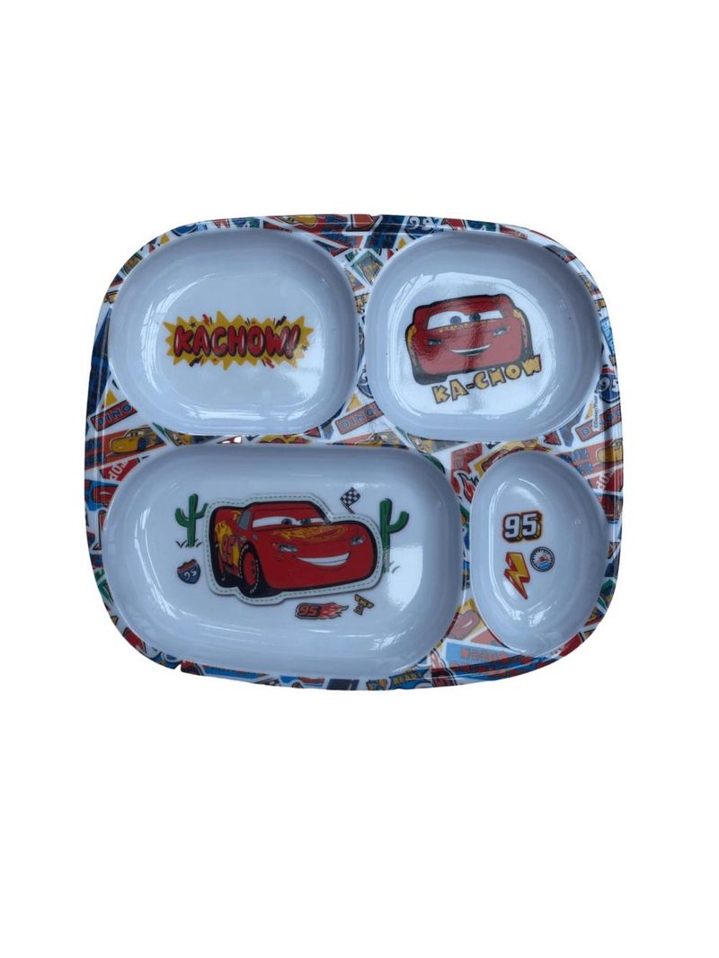 Conjunto carros, prato divisoria, caneca copo, talheres - nt