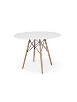 Conjunto Mesa De Jantar Eames Eiffel Redonda 110cm Tampo De Madeira Branco + 5 Cadeiras Brancas