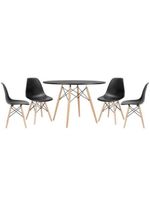 Conjunto De Mesa De Jantar Eames Eiffel Redonda 120cm Tampo De Madeira Preto Com 4 Cadeiras Pretas