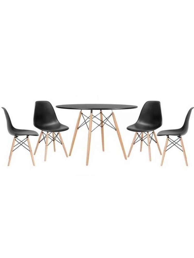 Conjunto De Mesa De Jantar Eames Eiffel Redonda 120cm Tampo De Madeira Preto Com 4 Cadeiras Pretas