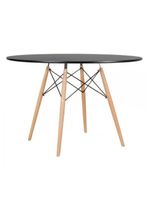 Conjunto De Mesa De Jantar Eames Eiffel Redonda 120cm Tampo De Madeira Preto Com 4 Cadeiras Pretas