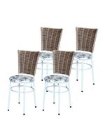 4 Cadeiras Branca Para Mesa Hawai Avelã Assento Floral Branco