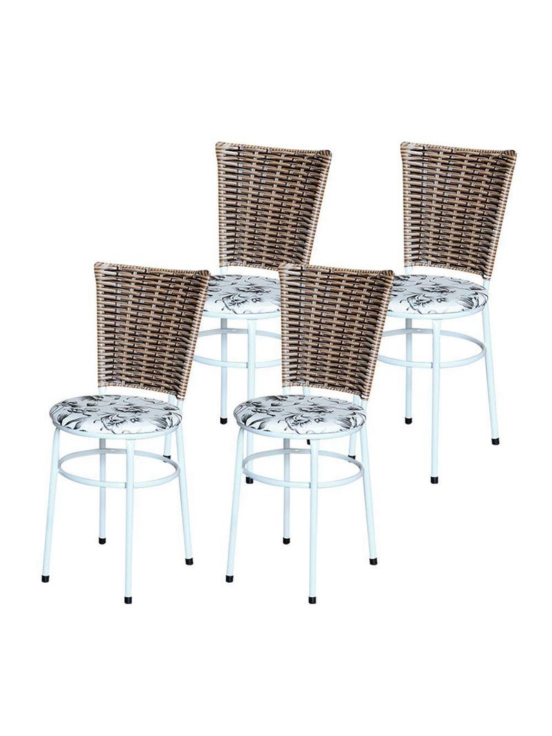 4 Cadeiras Branca Para Mesa Hawai Avelã Assento Floral Branco