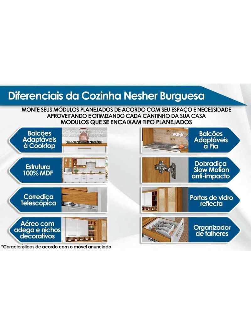 Cozinha Completa Burguesa Premium 5 Peças (2 Armários + 2 Balcões + 1 Paneleiro) C6P56 Freijo/Grafite - Nesher