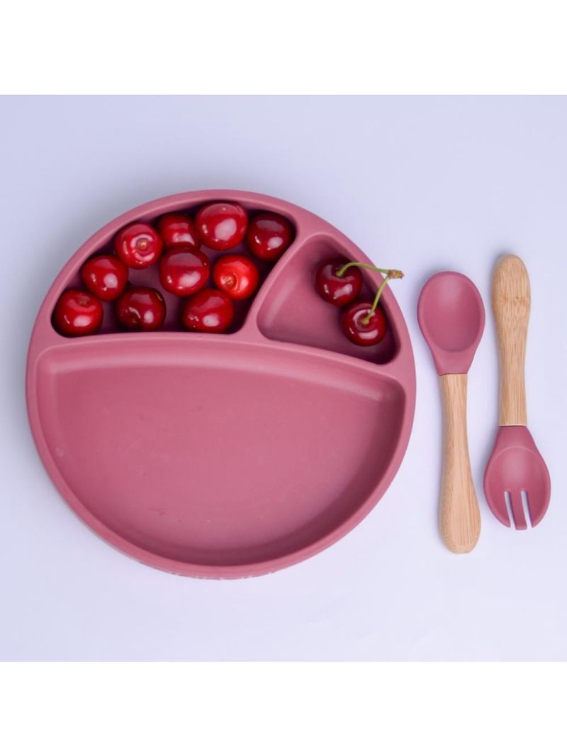 Prato infantil de silicone com divisórias e sucção portions velvet rose - minikoioi