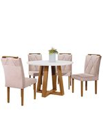 Conjunto Sala De Jantar Napole Mesa Redonda 1,2m E 4 Cadeiras - Móveis Mix Off White E Nude