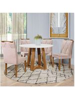 Conjunto Sala De Jantar Napole Mesa Redonda 1,2m E 4 Cadeiras - Móveis Mix Off White E Nude