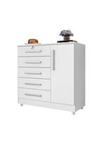 Cômoda Grande 5 Gavetas 1 Porta Com Chave Elegante Branco Repleta Branco