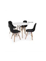 Conjunto De Mesa De Jantar Eames Eiffel Redonda 120cm Tampo De Madeira Branco Com 4 Cadeiras Pretas