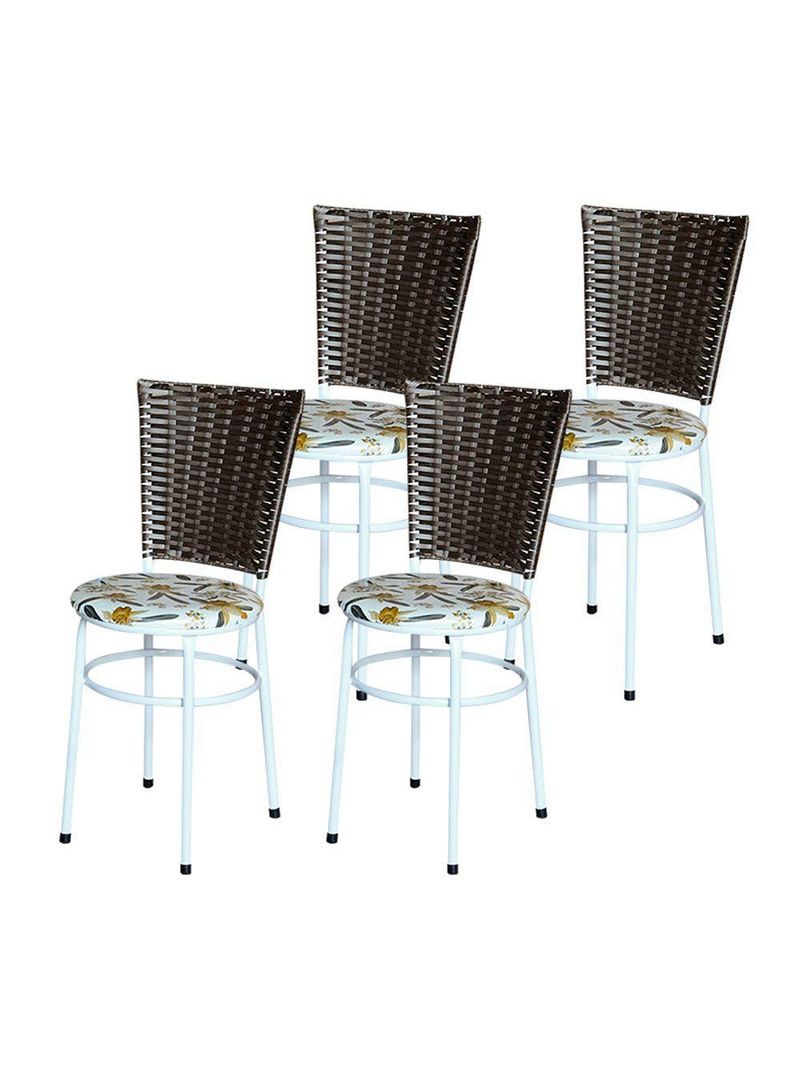 4 Cadeiras Para Mesa Branca Hawai Marrom Assento Floral Orquídea