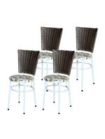 4 Cadeiras Para Mesa Branca Hawai Marrom Assento Floral Orquídea
