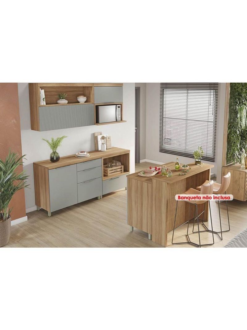 Kit Cozinha Modulada 6 Peças Marquesa 2aéreos+3balcões+1ilha C6p02 Nature Verde