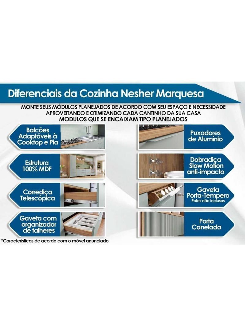 Kit Cozinha Modulada 6 Peças Marquesa 2aéreos+3balcões+1ilha C6p02 Nature Verde