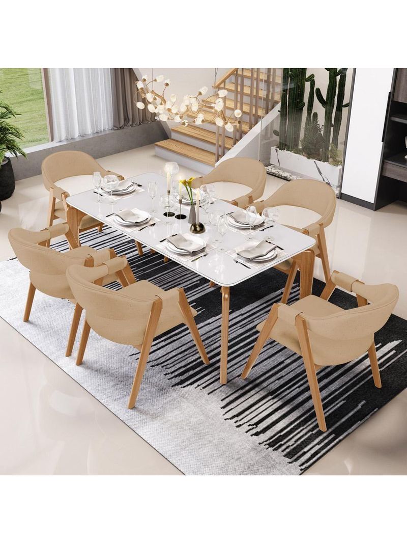 Kit 02 Cadeiras De Jantar E Estar Living Estofada Nadja L02 Linho Bege Escuro - Lyam Decor