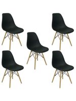 Conjunto De Mesa De Jantar Eames Eiffel Redonda 120cm Tampo De Madeira Branco Com 5 Cadeiras Pretas