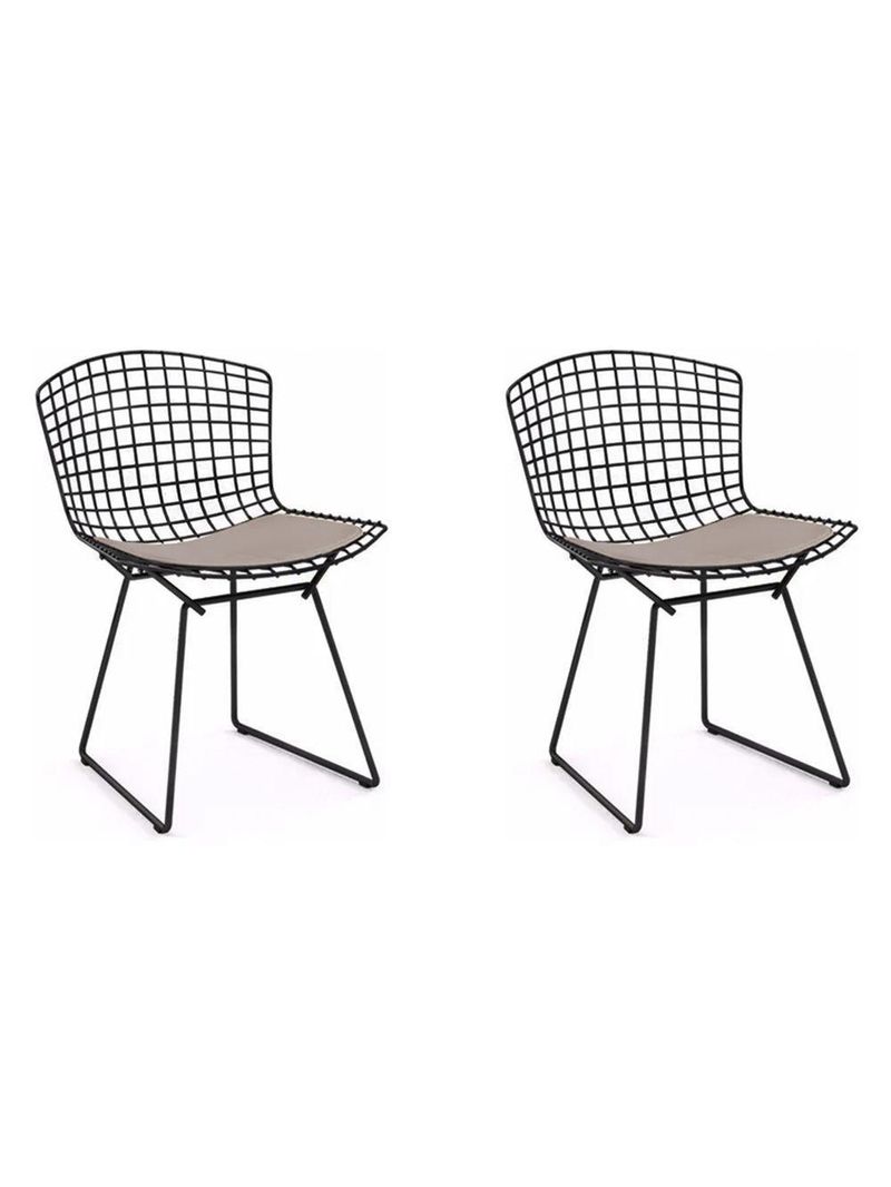 Kit 2 Cadeiras Bertoia Preta Com Assento Bege