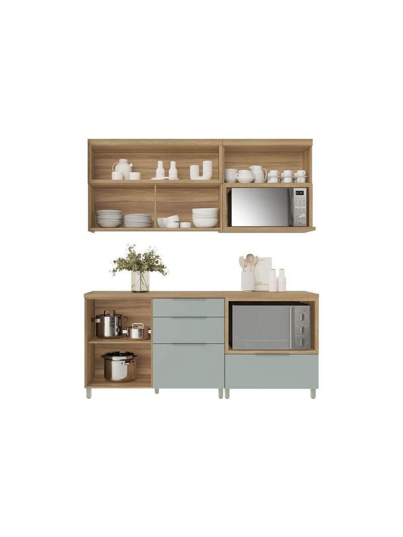Kit Cozinha Modulada 6 Peças Marquesa 2aéreos+3balcões+1ilha C6p02 Nature Verde