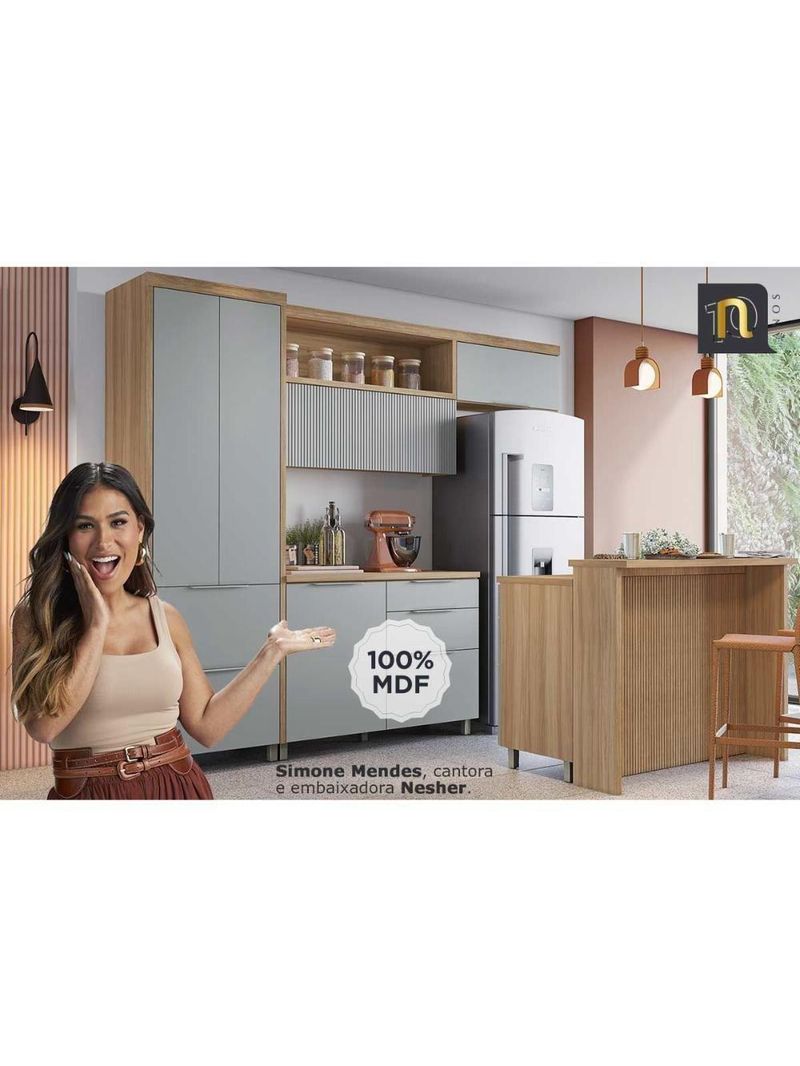 Kit Cozinha Modulada 6 Peças Marquesa 2aéreos+3balcões+1ilha C6p02 Nature Verde