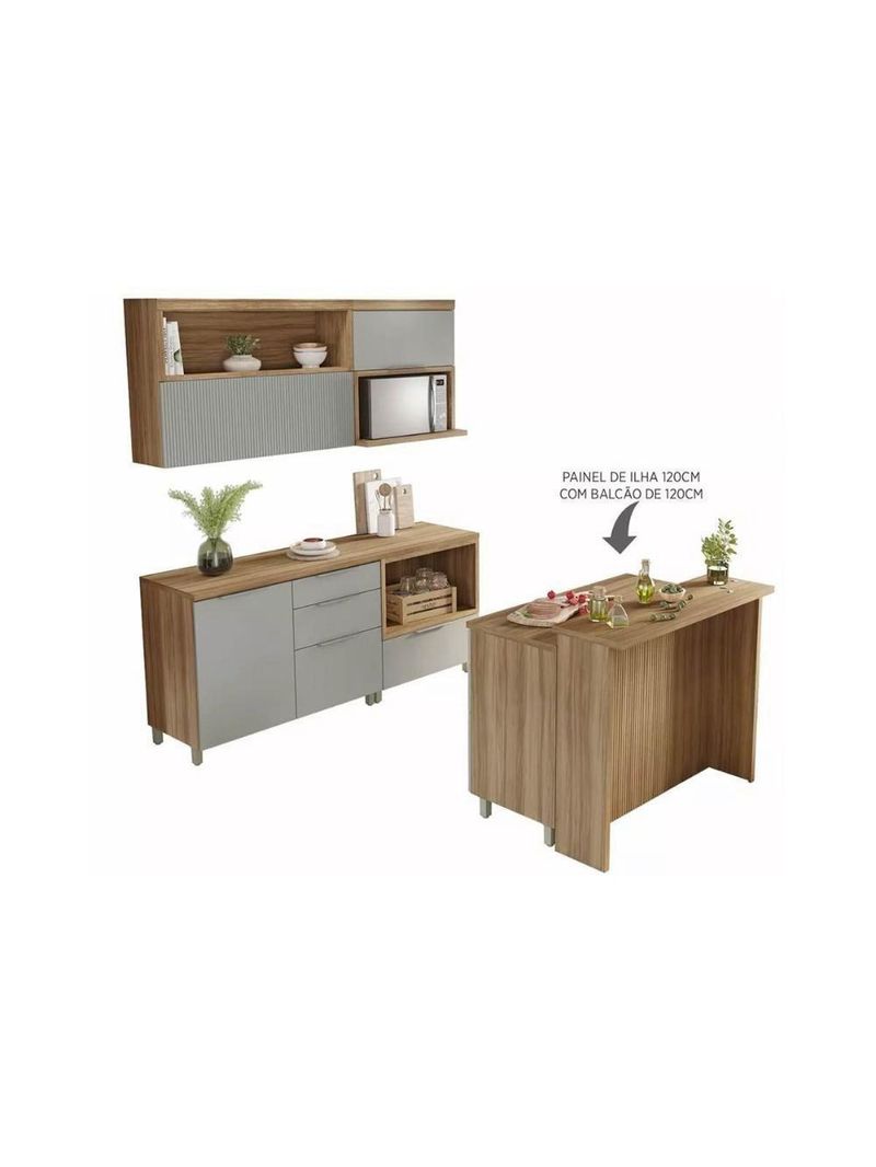 Kit Cozinha Modulada 6 Peças Marquesa 2aéreos+3balcões+1ilha C6p02 Nature Verde