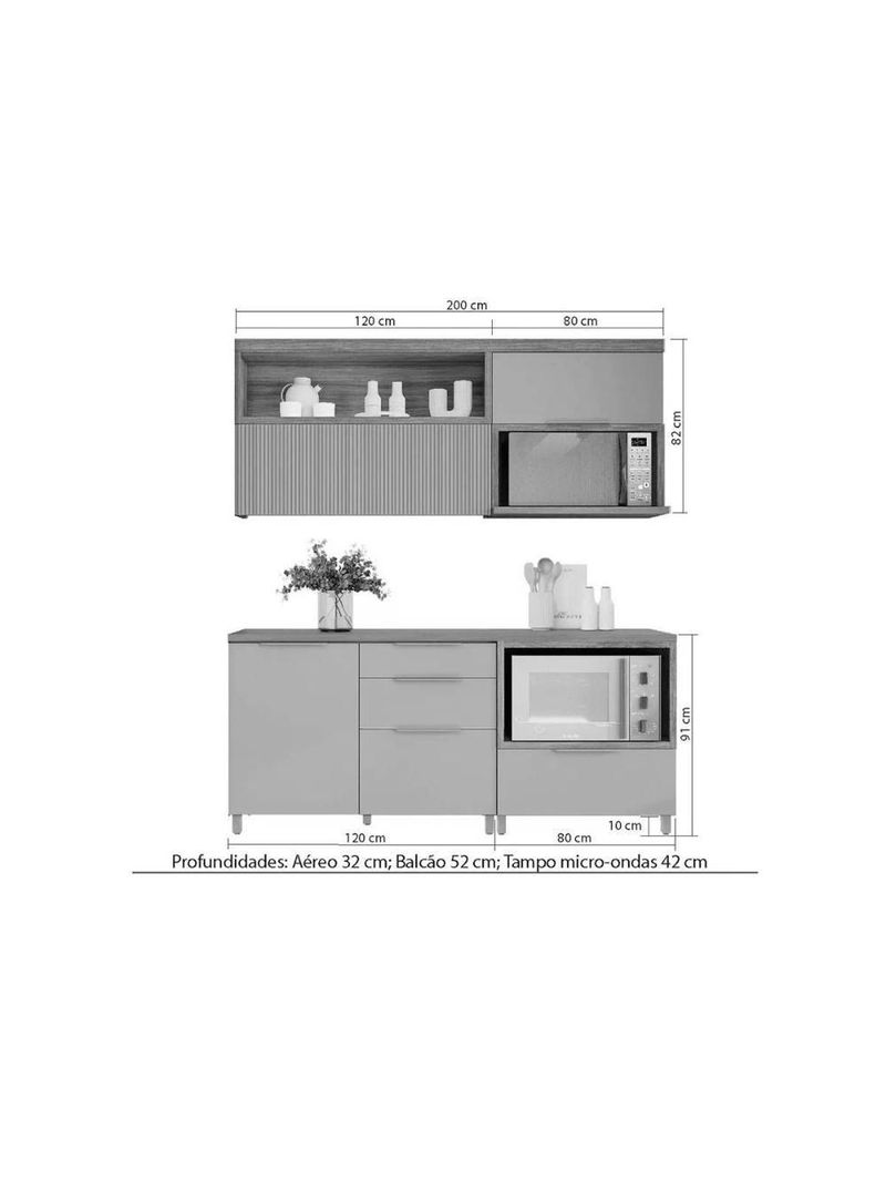 Kit Cozinha Modulada 6 Peças Marquesa 2aéreos+3balcões+1ilha C6p02 Nature Verde