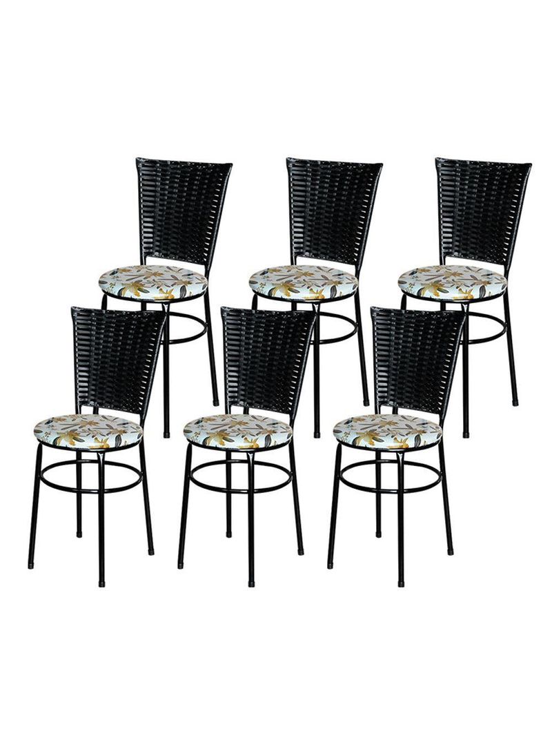6 Cadeiras Para Mesa Preta Hawai Preto Assento Floral Orquídea