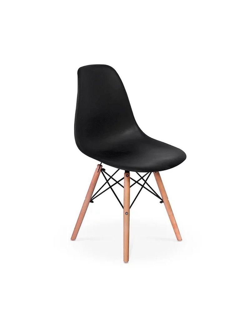 Conjunto De Mesa De Jantar Eames Eiffel Redonda 120cm Tampo De Madeira Branco Com 5 Cadeiras Pretas