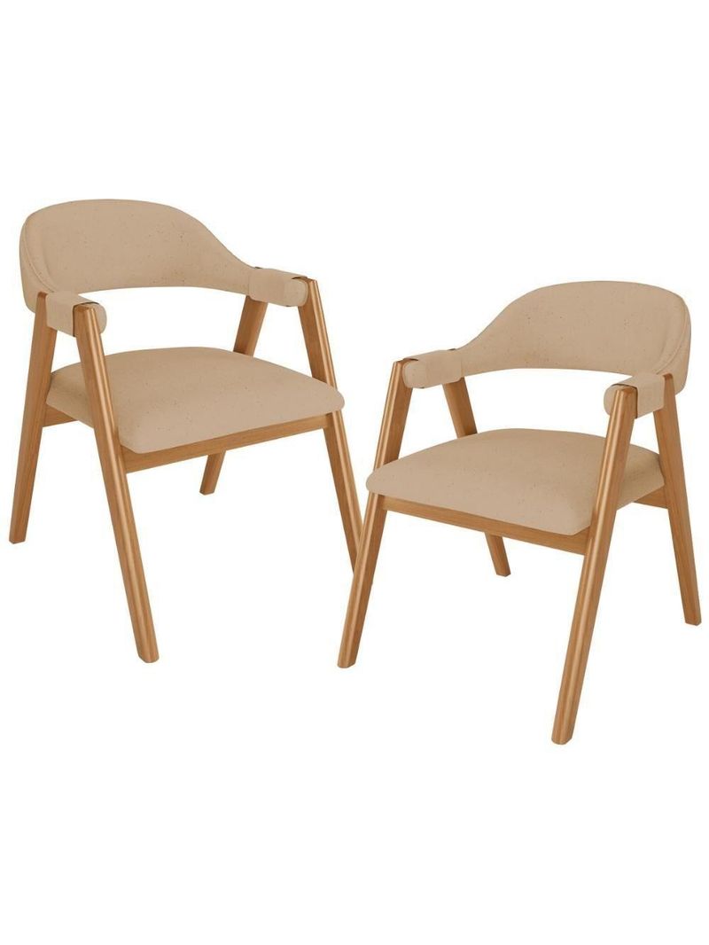 Kit 02 Cadeiras De Jantar E Estar Living Estofada Nadja L02 Linho Bege Escuro - Lyam Decor
