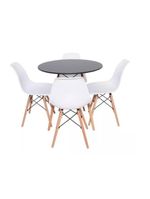 Conjunto De Mesa De Jantar Eames Eiffel Redonda 110cm Tampo De Madeira Preto Com 4 Cadeiras Brancas