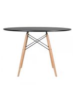 Conjunto De Mesa De Jantar Eames Eiffel Redonda 110cm Tampo De Madeira Preto Com 4 Cadeiras Brancas