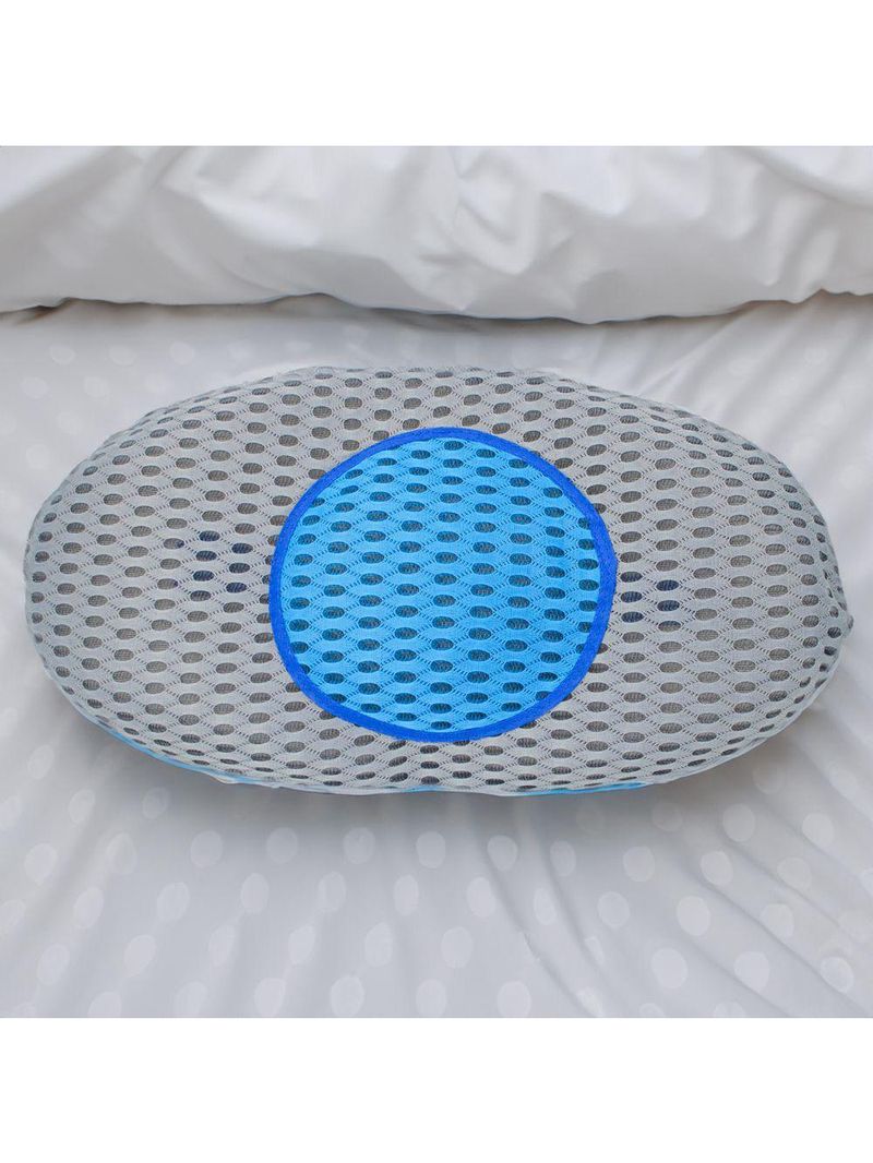 Travesseiro Apoio Lombar Curva Almofada Ortopedica Para Costas Azul
